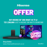 (Combo Offer) Buy Hisense 50″ UHD Smart 4K TV | 50A6H/K & Get a Hisense 280W Soundbar