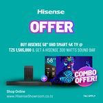 (Combo Offer) Buy Hisense 58" UHD Smart 4K TV | 58A6H/K & Get a Hisense 300W Soundbar