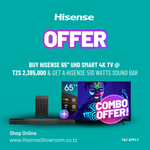 (Combo Offer) Buy Hisense 65" UHD Smart 4K TV | 65A6K & Get a Hisense 510W Soundbar