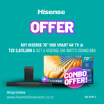 (Combo Offer) Buy Hisense 70" UHD Smart 4K TV | 70A6H/K & Get a Hisense 510W Soundbar