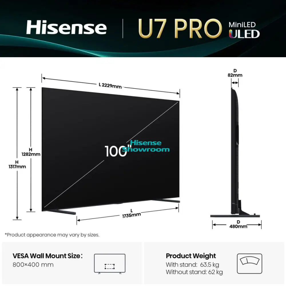 Hisense 100’’ ULED Smart 4K Mini-LED TV | 100U7Q Pro