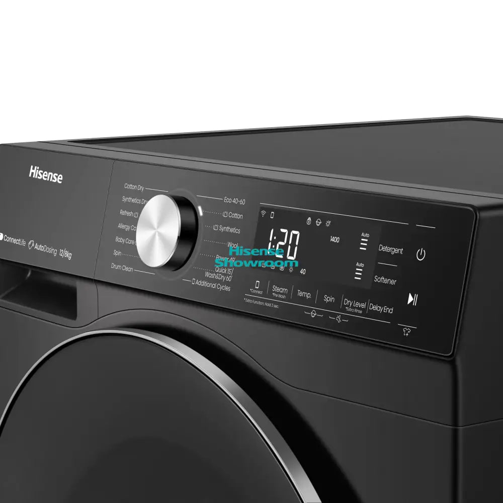 Hisense 12Kg Wash & 8kg Dryer Front Load Fully Automatic Washing Machine | Smart | Premium Black | WD5S1245BB