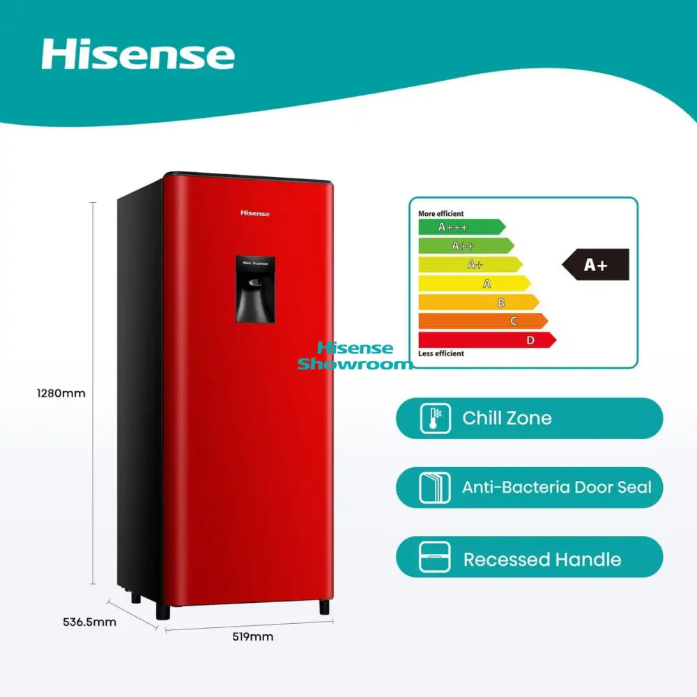 Hisense 177L Red Single Door Fridge + Water Dispenser | H235RRE-WD