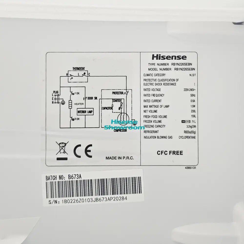 Hisense 221L Double Door Fridge | Frost | Black | RB1N226SEBN