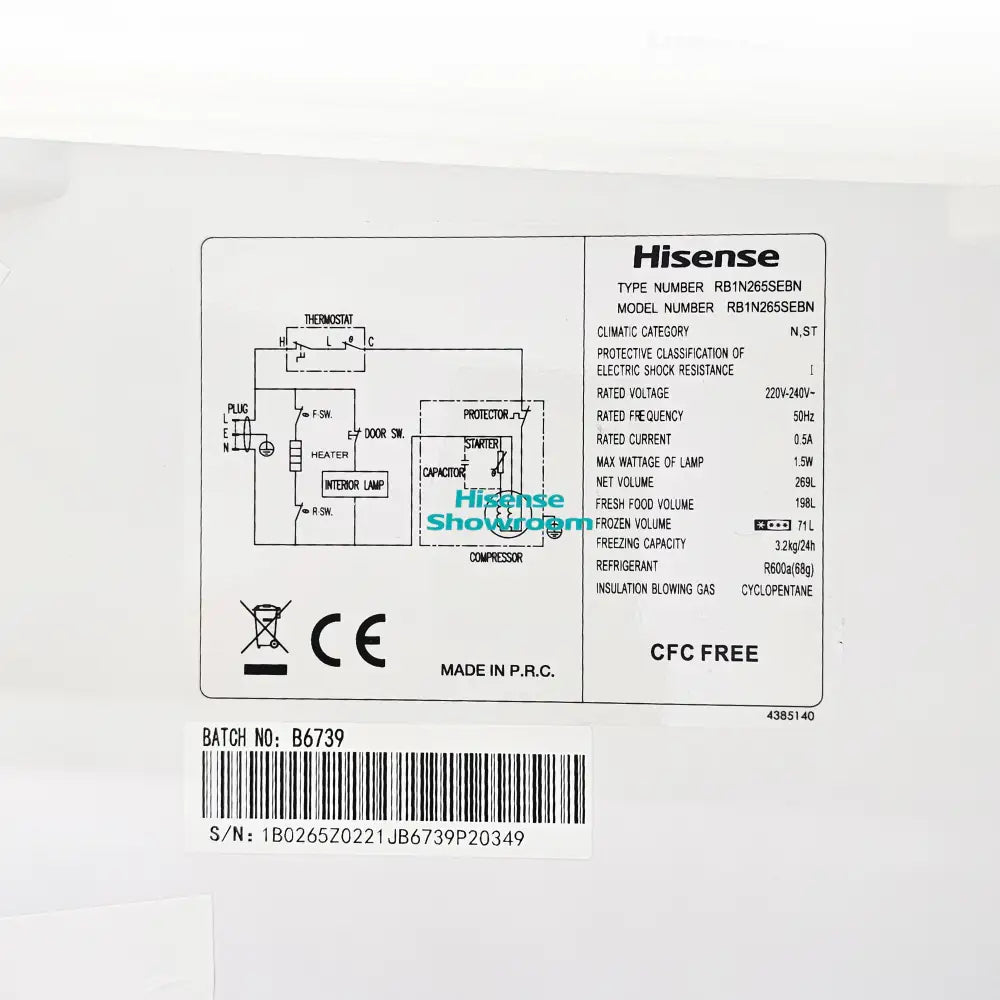 Hisense 263L Double Door Fridge | Frost | Black | RB1N265SEBN