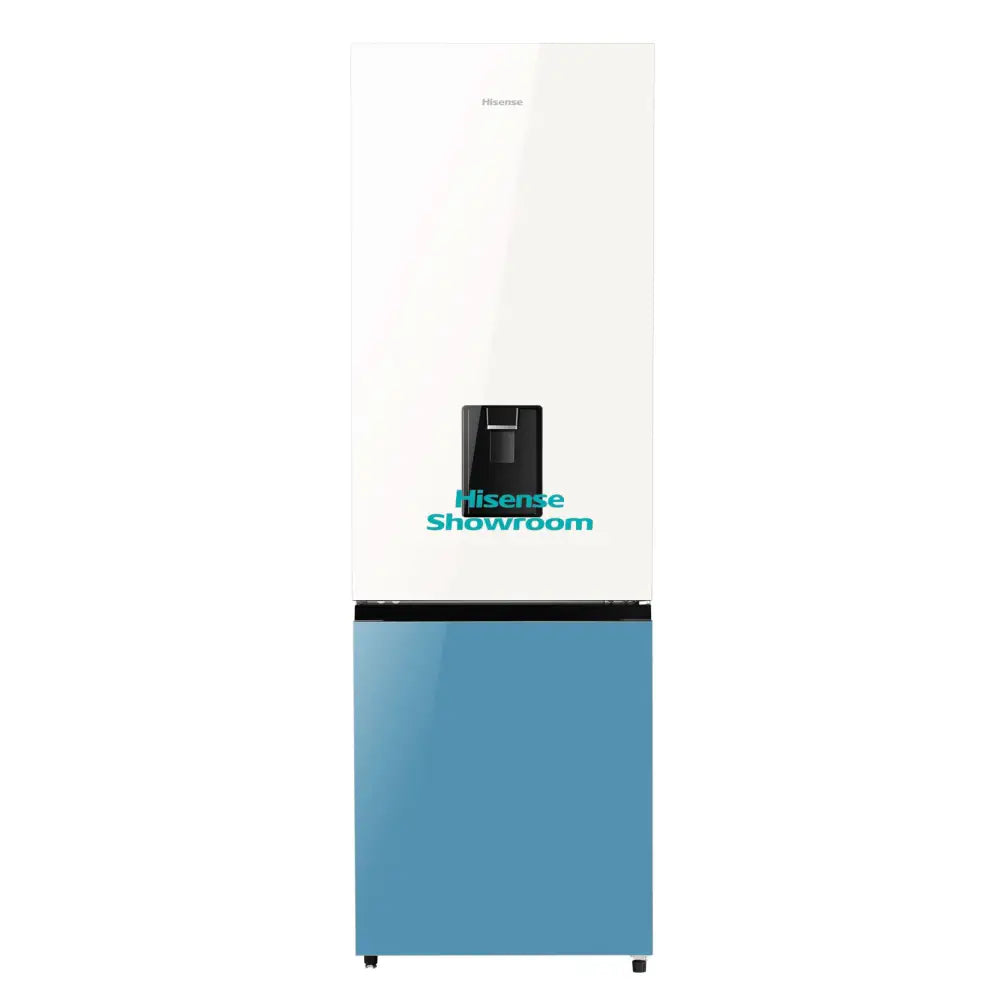 Hisense 350L Glass Double Door Fridge + Water Dispenser | Frost | White & Blue | H450BDBL WD