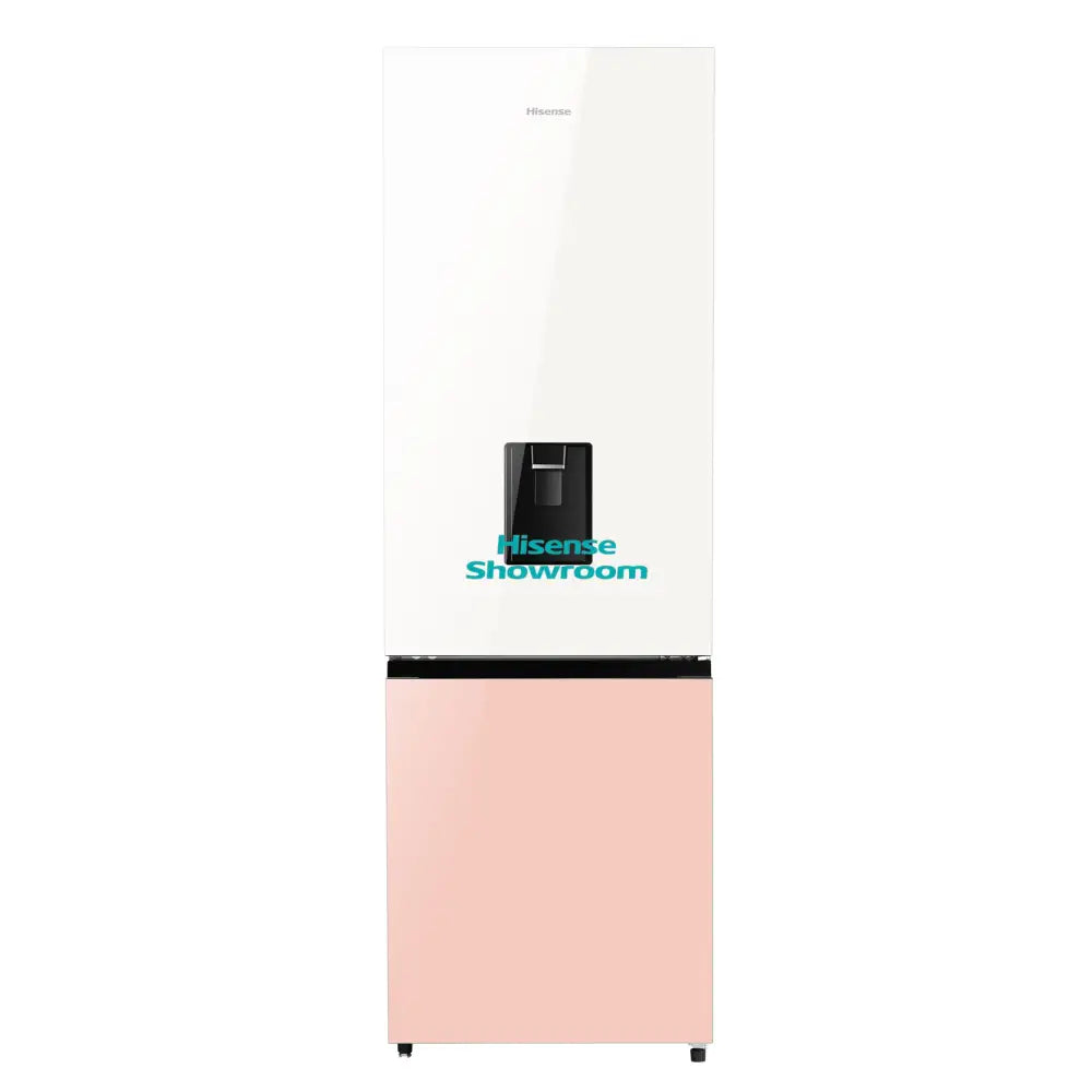 Hisense 350L Glass Double Door Fridge + Water Dispenser | White & Pink | Frost | H450BDP WD