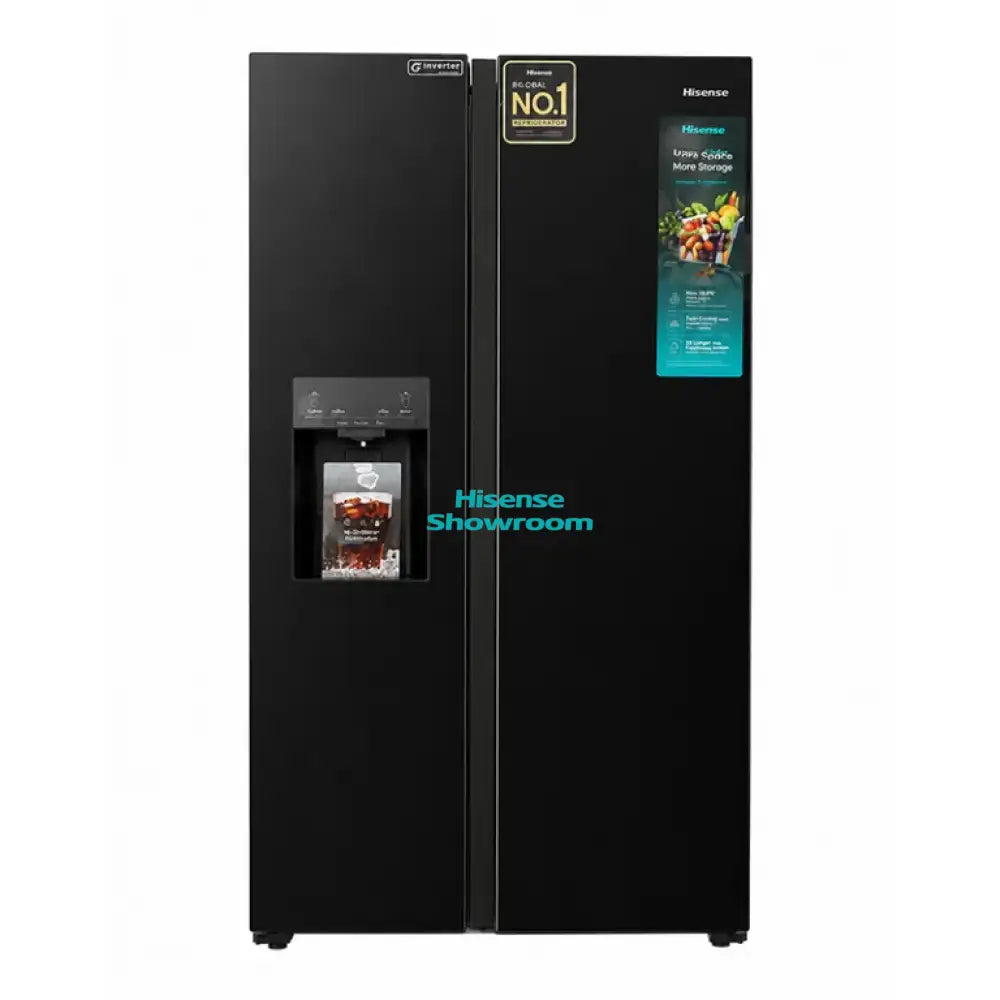 Hisense 500L Side By Side Fridge + Water Dispenser & Ice Maker | No Frost | Black Mirror | RS528P5GB