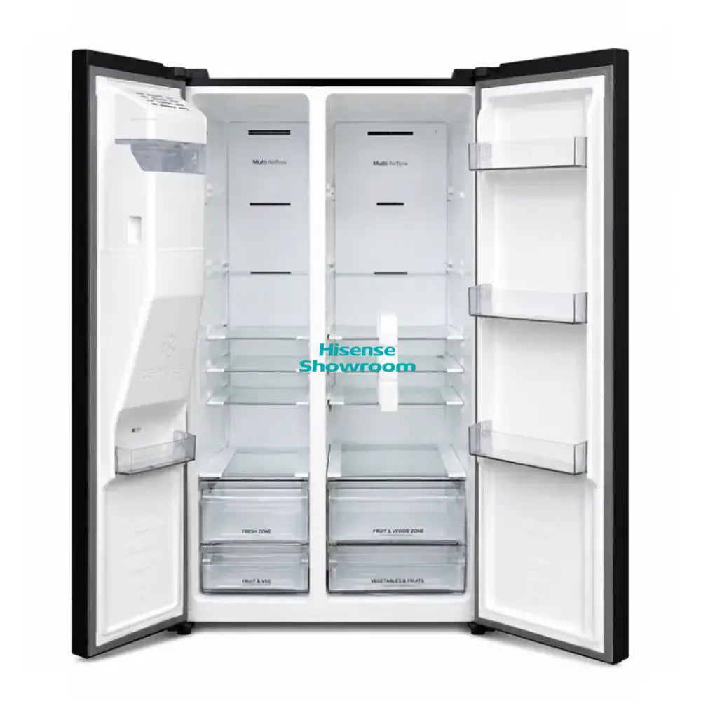 Hisense 500L Side By Side Fridge + Water Dispenser & Ice Maker | No Frost | Black Mirror | RS528P5GB