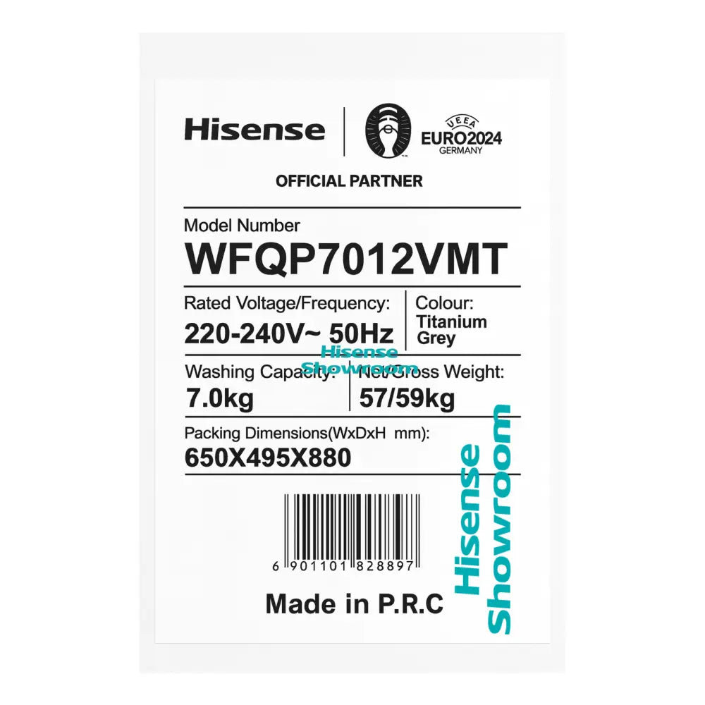 Hisense 7kg Fully Automatic Front Load Washing Machine | Wash Rinse & Spin | Titanium Grey | WFQP7012VMT