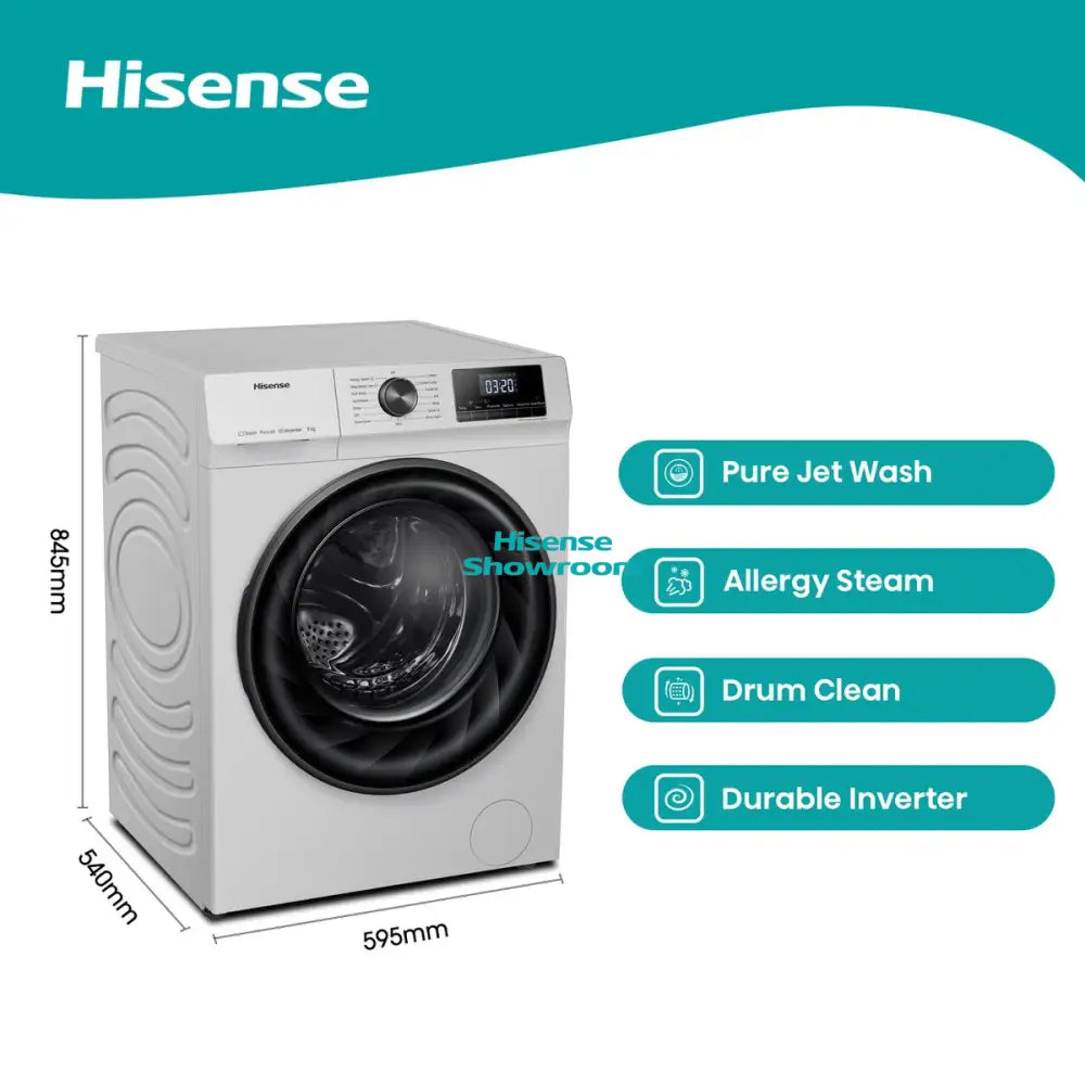 Hisense 8kg Front Load Auto Washing Machine | Wash Rinse & Spin | Titanium Grey | WFQP8012VMT
