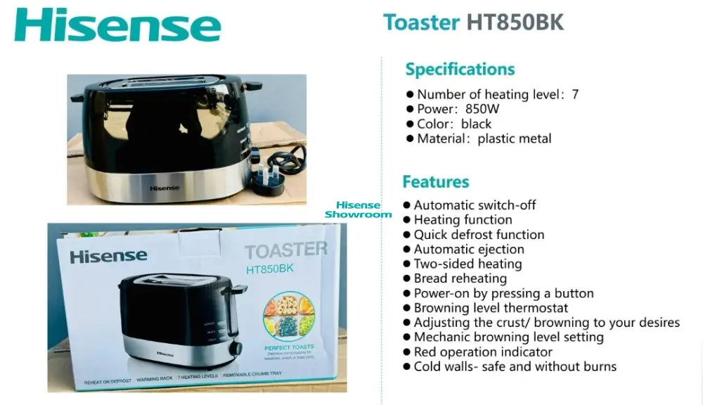 Hisense Toaster | Black | HT850BK