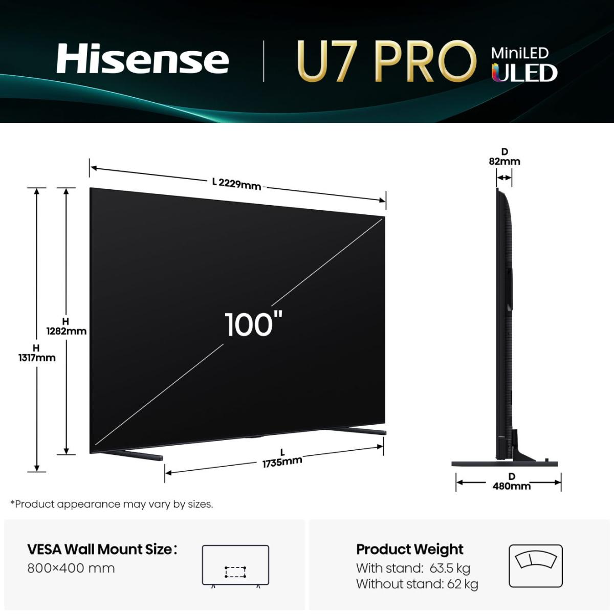 Hisense 100" ULED Smart 4K Mini-LED TV | 100U7Q Pro