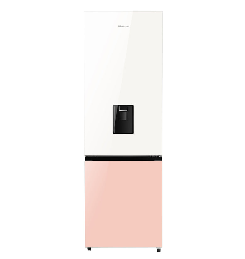 Hisense 350L White & Pink Premium Glass Frost Double Door Fridge + Water Dispenser | H450BDP-WD